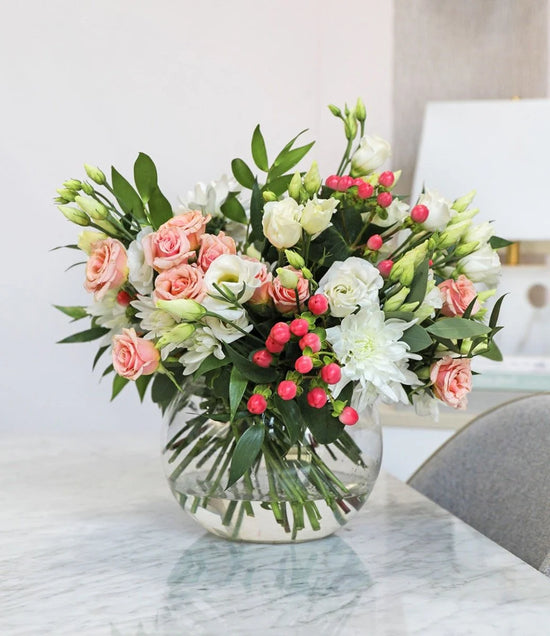 White and pink flowers vase