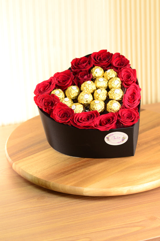 red rose in box with Ferrero