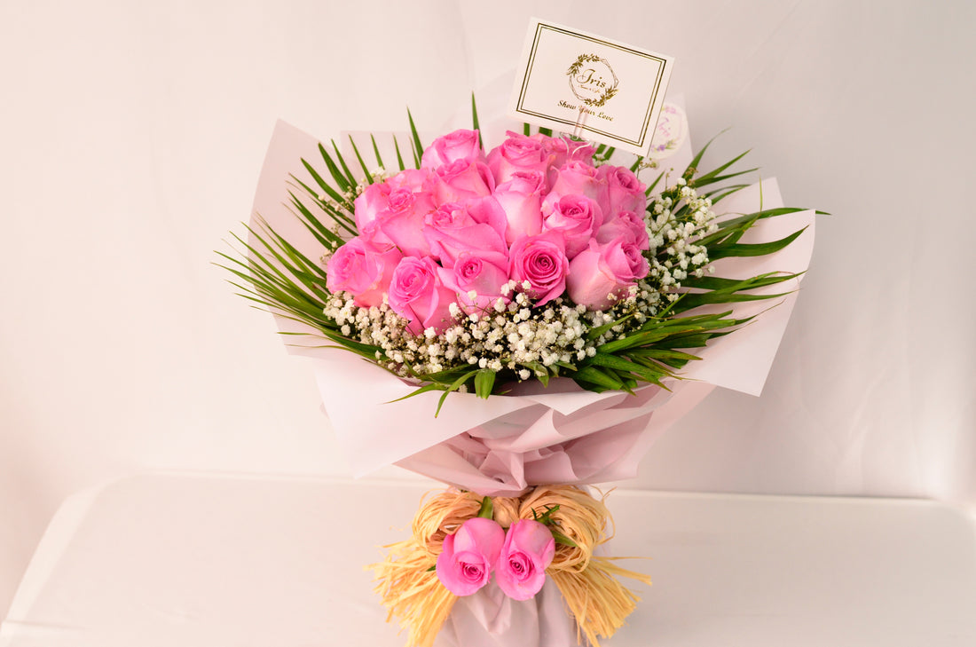 Iris Flowers and Coffee Pink Bouquet