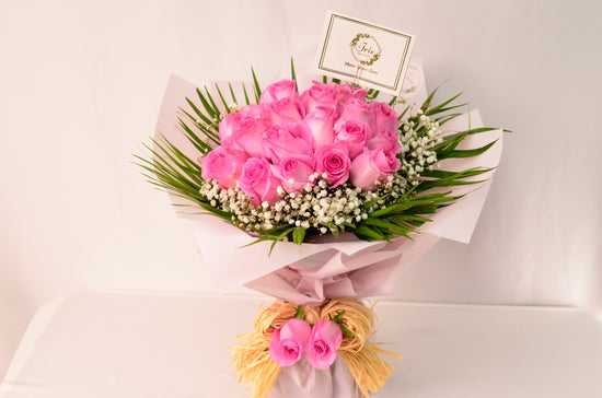 Iris Flowers and Coffee Pink Bouquet
