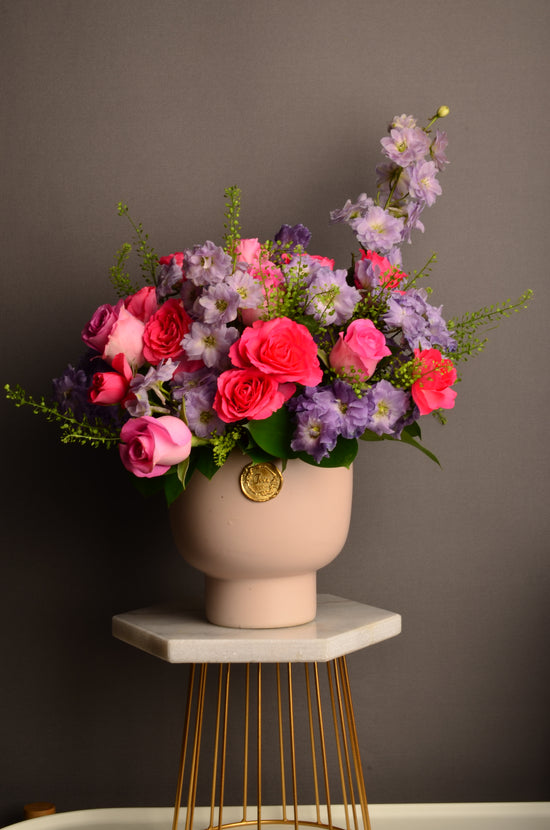 Pink & purple flowers vase