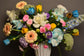 Blue and yellow flowers vase