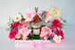 Pink flowers tray with chocolate
