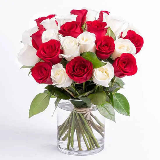 White and red rose vase
