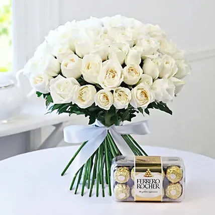 White rose bouquet with Ferrero
