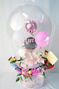 Pink flowers with chocolate & balloons