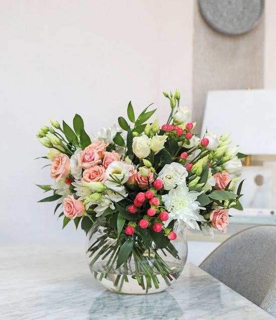 White and pink flowers vase