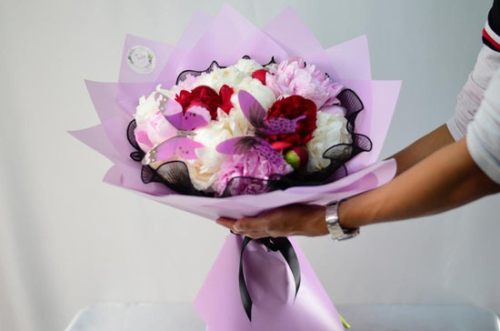 Pink white and red peony bouquet