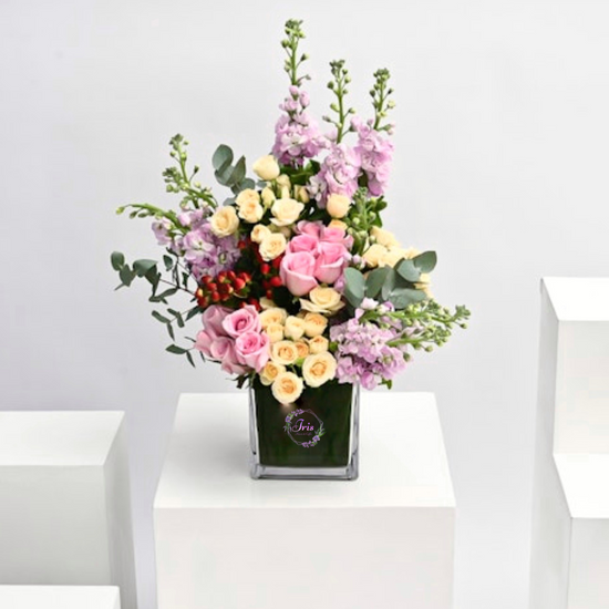 Pink and peach flowers vase