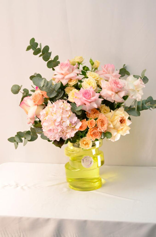 Pink and white flowers vase