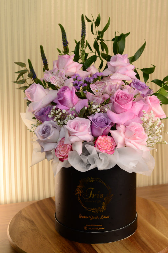 Pink and purple flowers box