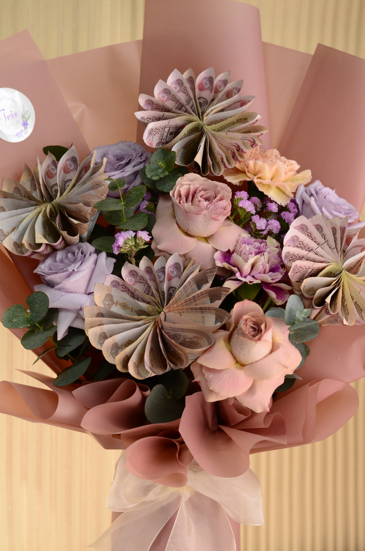 Surprise Your Loved Ones with Iris Fresh Flower and Cash Money Bouquet