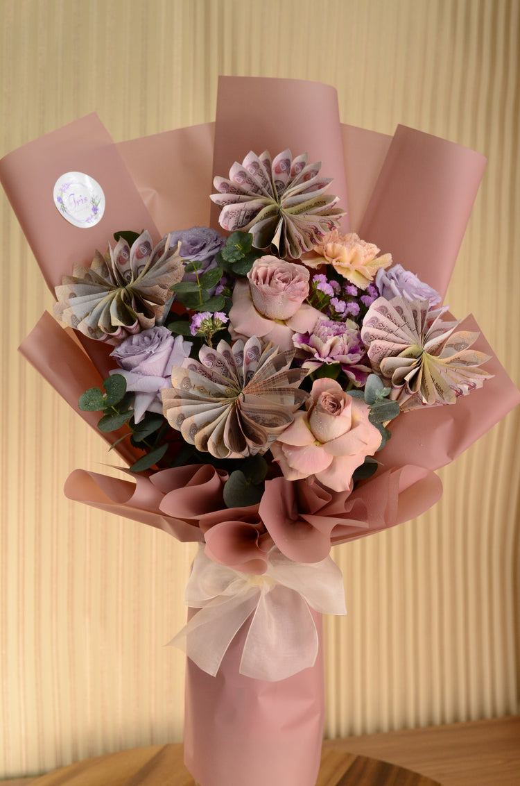 Surprise Your Loved Ones with Iris Fresh Flower and Cash Money Bouquet