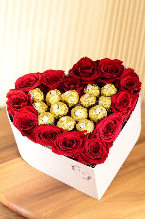 red rose box with Ferrero