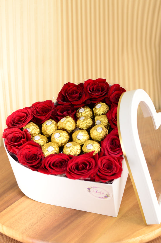 red rose box with Ferrero