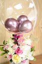 Pink and white rose with balloons in box
